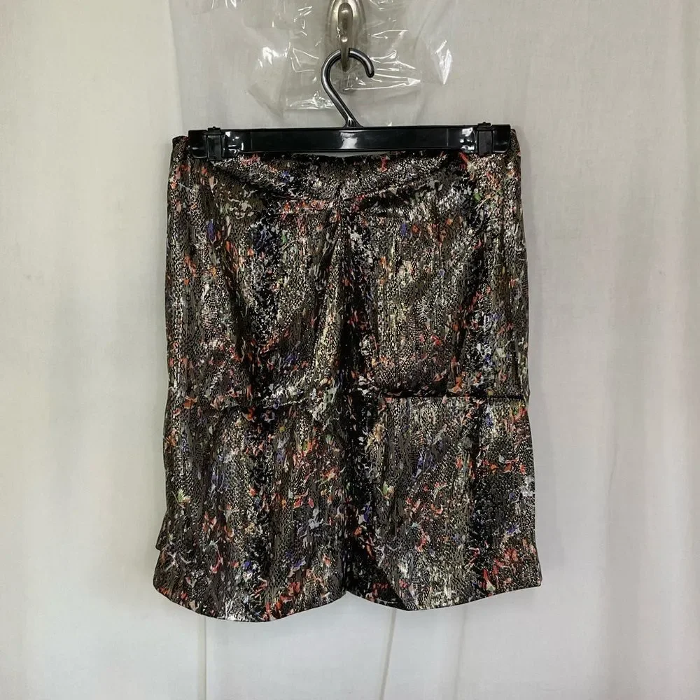 NEW IRO Black Multicolor Maziar Metallic Printed Silk Blend Mini Skirt Size 4